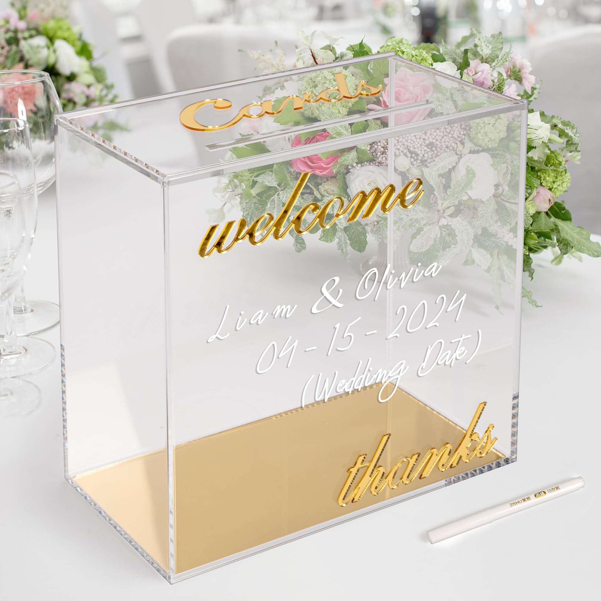 Luxe Gold Frame Glass Wedding Card 2024 Box ,Clear Gift Box