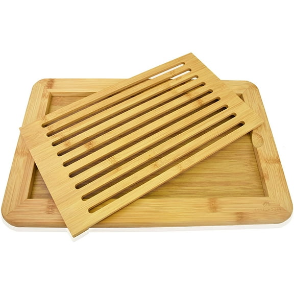 RoyalHouse Large Bamboo Bread Cutting Board with Crumb Tray