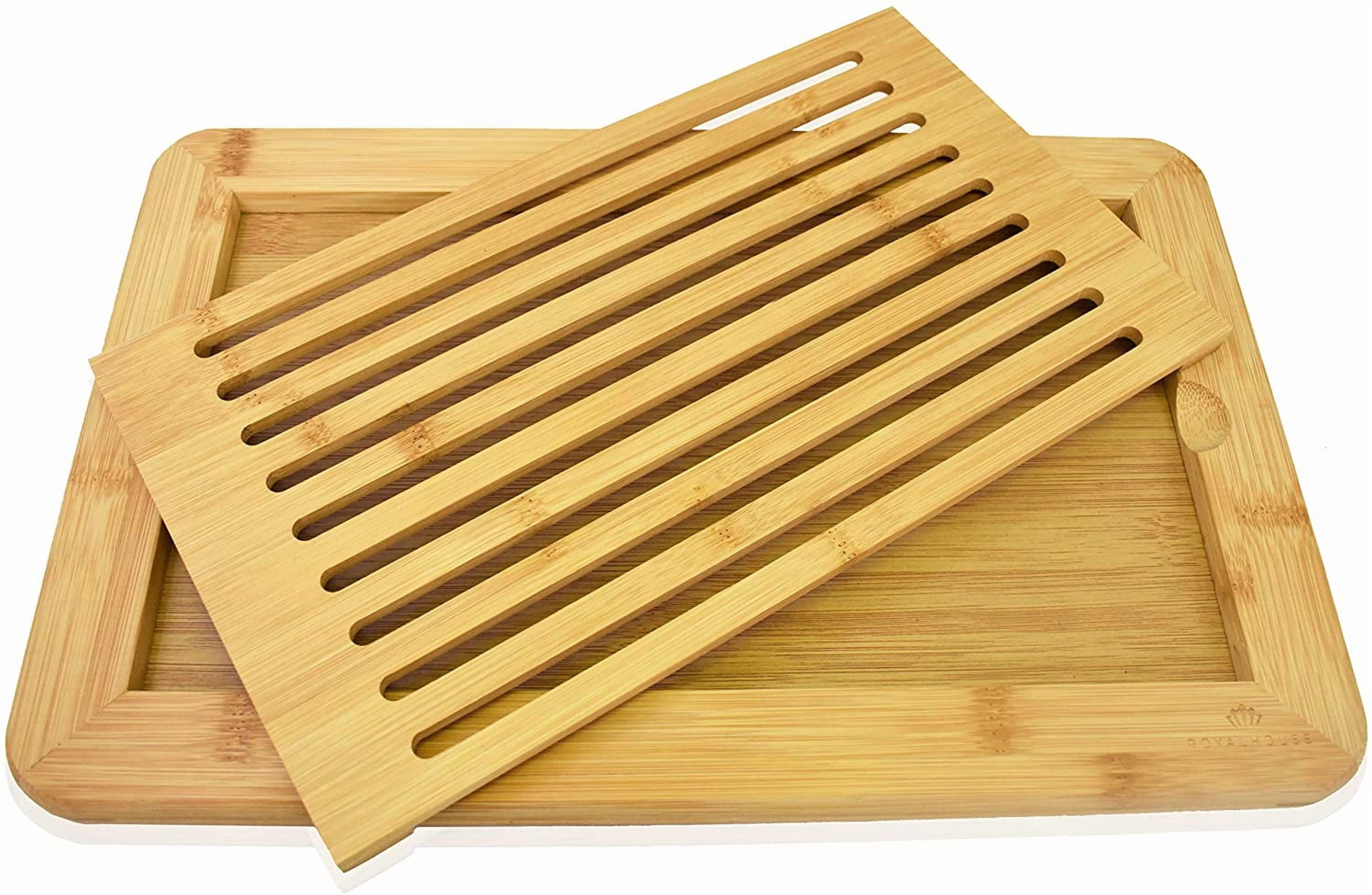 RoyalHouse Large Bamboo Bread Cutting Board with Crumb Tray