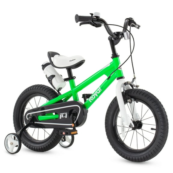 Royalbaby Boys Girls Kids Bike 14 In BMX Freestyle Green 2 Hand Brakes Bicycles with Training Wheels Child Bicycle