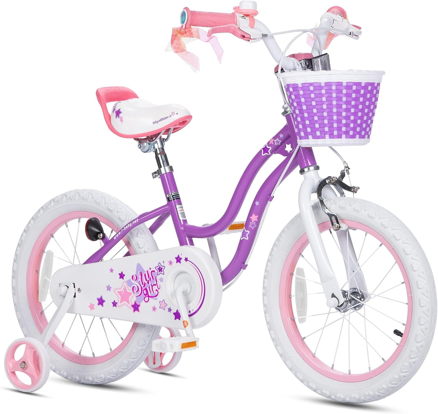 Royalbaby Girl’s Kid’s Bike Stargirl 16 In. Child Bicycle with Basket, Training Wheels and Kickstand, Purple Dual handbrakes. Sansujyuku sansujyuku.com