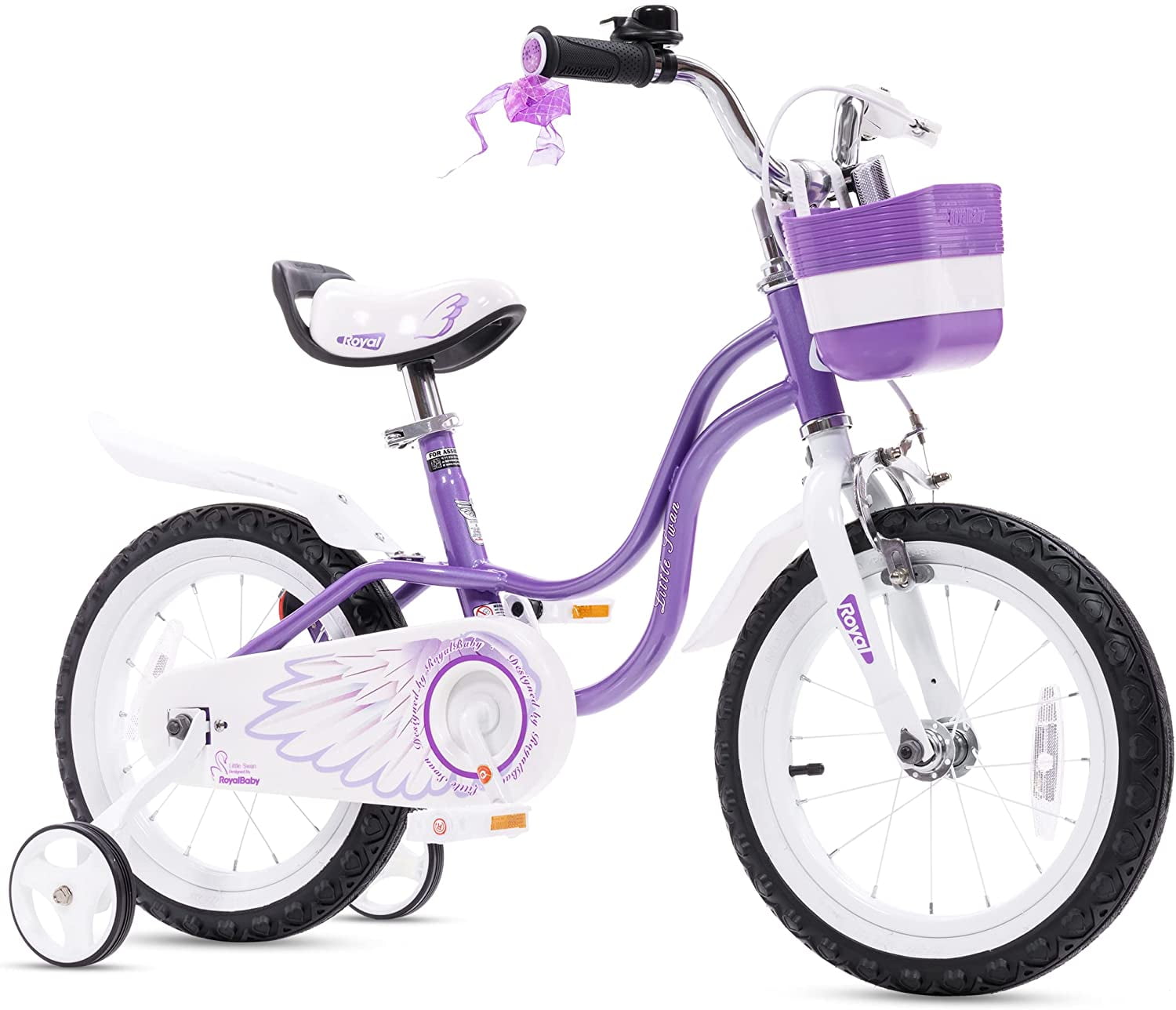 Royalbaby Little Swan Purple 16 Girl's Bicycle with Training Wheels and  Basket 