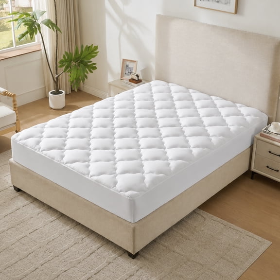 Royalbear Queen Size Quilted Fitted Mattress Topper Pad, Soft Fluffy Protector with 8-21" Deep Pocket, Machine Washable,White