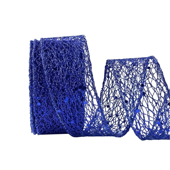 LoomJoyz Royal Blue Mesh Glitter Wired Ribbon, Sparkling, 1.5 Inch x 10 Yards for Christmas Tree for Gift Wrapping Bow Wreath Crafts Wedding Party Decoration