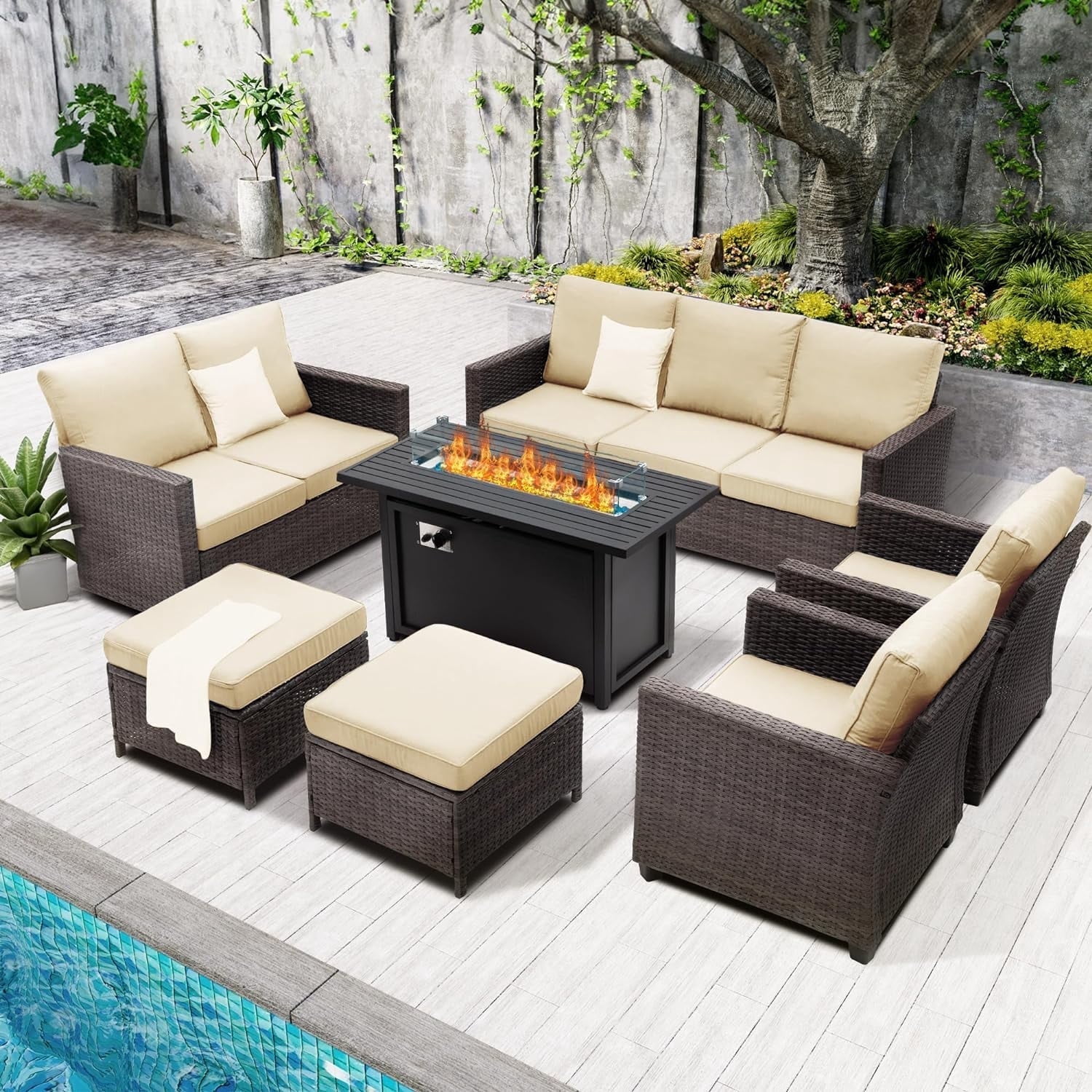 Royalcarft 7 Piece Outdoor Patio Furniture Set, All-Weather Rattan