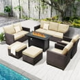 thumbnail image 1 of Royalcarft 7 Piece Outdoor Patio Furniture Set, All-Weather Rattan Wicker Conversation Set with Fire Pit Table, Outdoor Sectional Sofa Set for Balcony Backyard Porch, Beige Cushion, 1 of 9