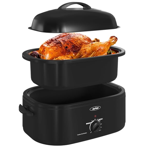 Royalcraft Electric Roaster Oven with Self-Basting Lid and Removable Pan, 20 Qt, Black