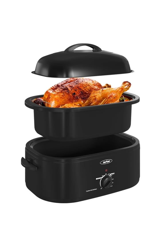 Royalcraft Electric Roaster Oven with Self-Basting Lid and Removable Pan, 20 Qt, Black