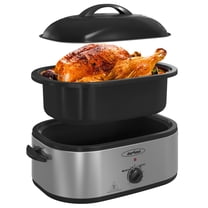 Sunvivi 20 Quart Electric Turkey Roaster Oven with Visible Glass Lid,Removable Pan & Rack, Stainless Steel,Silver