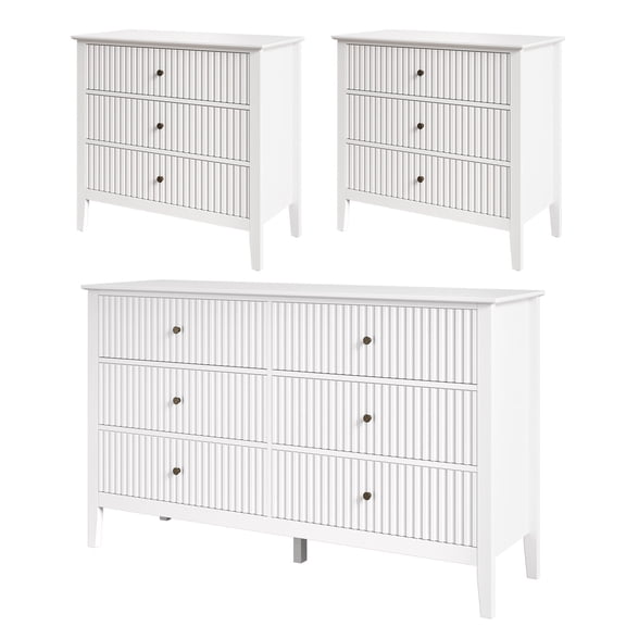 May in Color 3-Piece Modern Furniture Set, 6 Drawer Dresser and a Pair of 3 Drawer Dressers, for Bedroom & Living Room, White