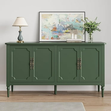 RoyalCraft Console Cabinet, 58'' Wood Sideboard Buffet Cabinet with Storage & 4 Doors, Mid Century Modern Pantry Cabinet for Entryway, Living Room, Bedroom, Dining Room, Green