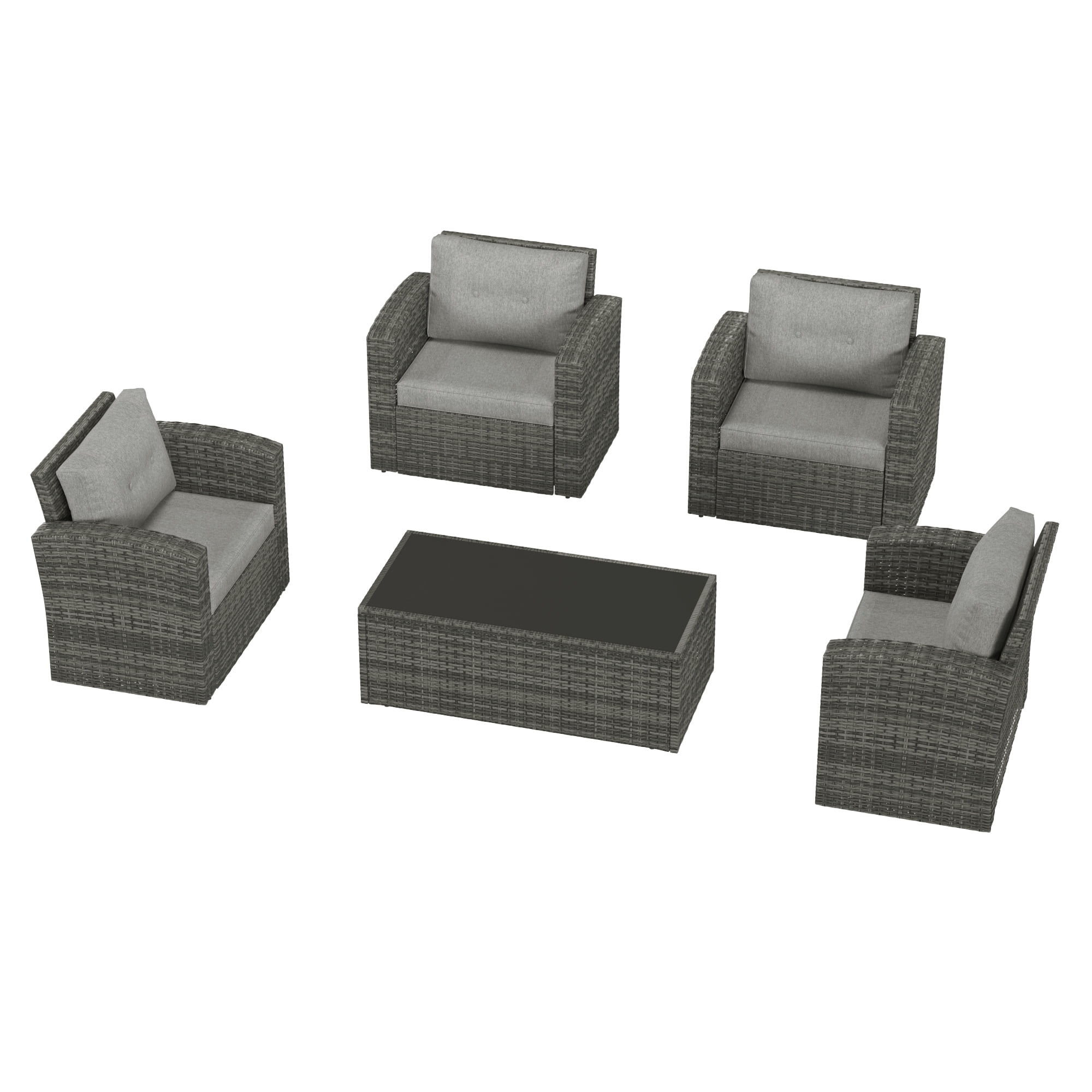 Royalcraft 5 Pieces Patio Furniture Set, All Weather Grey PE Wicker Rattan Outdoor Sectional