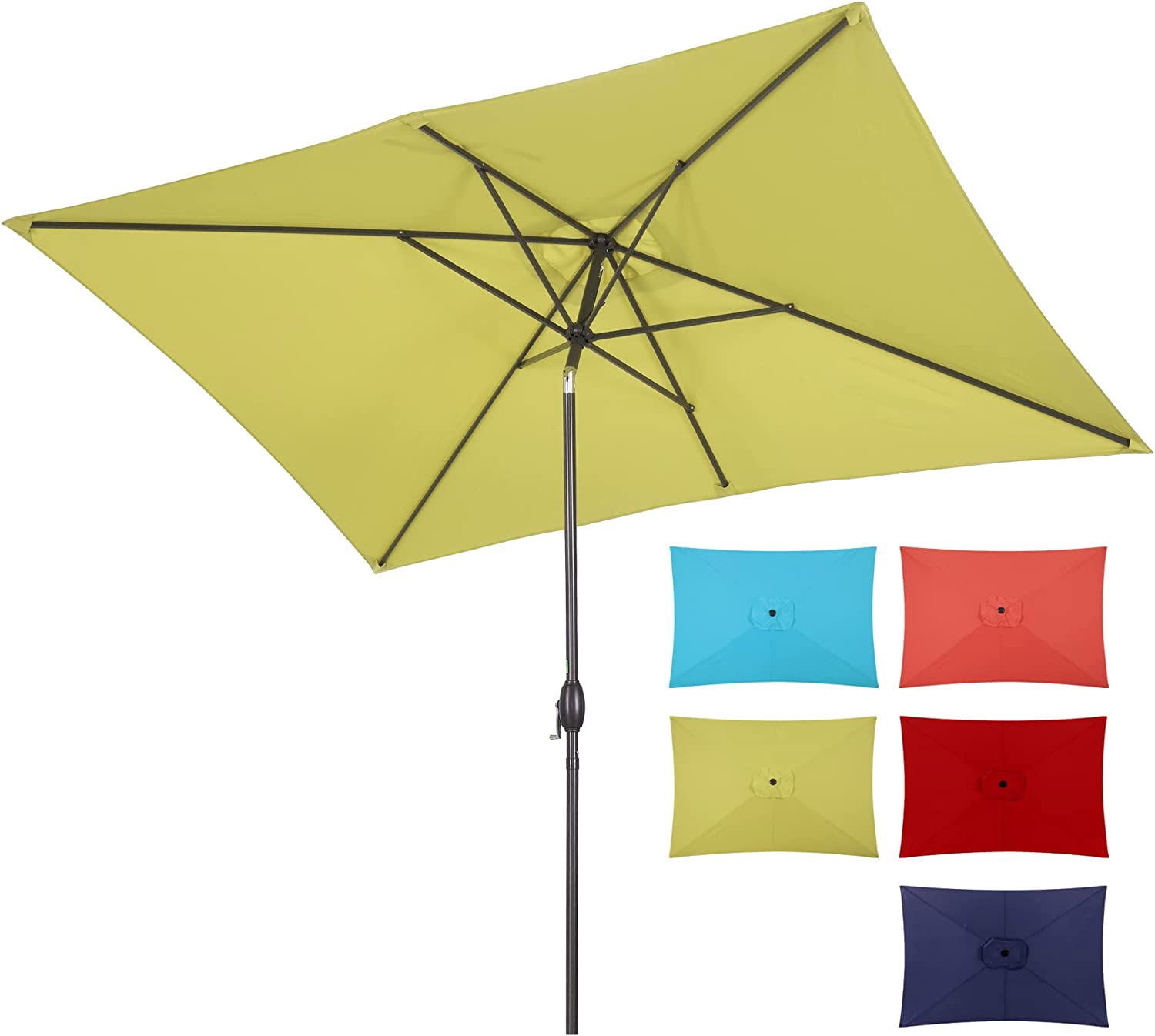 Royalcraft 6.5 x 10 Ft Rectangular Patio Umbrella, Outdoor Table Market Umbrella with Crank, 6 Steel Ribs, Polyester Canopy, Lime Green