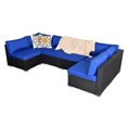 thumbnail image 1 of Royalcraft 6 Pieces PE Black Patio Outdoor Furnitures Set,Patio Sofa Sets Outdoor Rattan Conversation Furniture Set with Dark Blue Cushions, 1 of 8