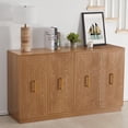 thumbnail image 1 of May in Color 60" Large Buffet Cabinet with Storage, Wood Fluted Sideboard with Doors and Adjustable Shelves, for Kitchen, Dining Room, Living Room, Oak, 1 of 8