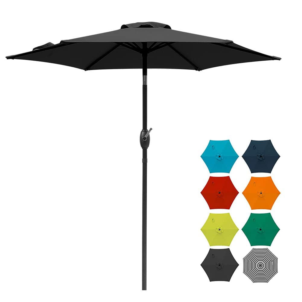 Royalcraft 7.5 Ft Patio Umbrella Outdoor Market Table Umbrella with Push Button Tilt and Crank, 6 Ribs, Polyester Canopy, Black