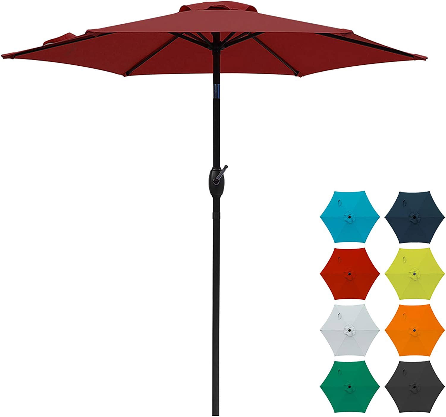 Royalcraft 7.5 Ft Patio Umbrella Outdoor Market Table Umbrella with Push Button Tilt and Crank, 6 Ribs, Polyester Canopy, Burgundy