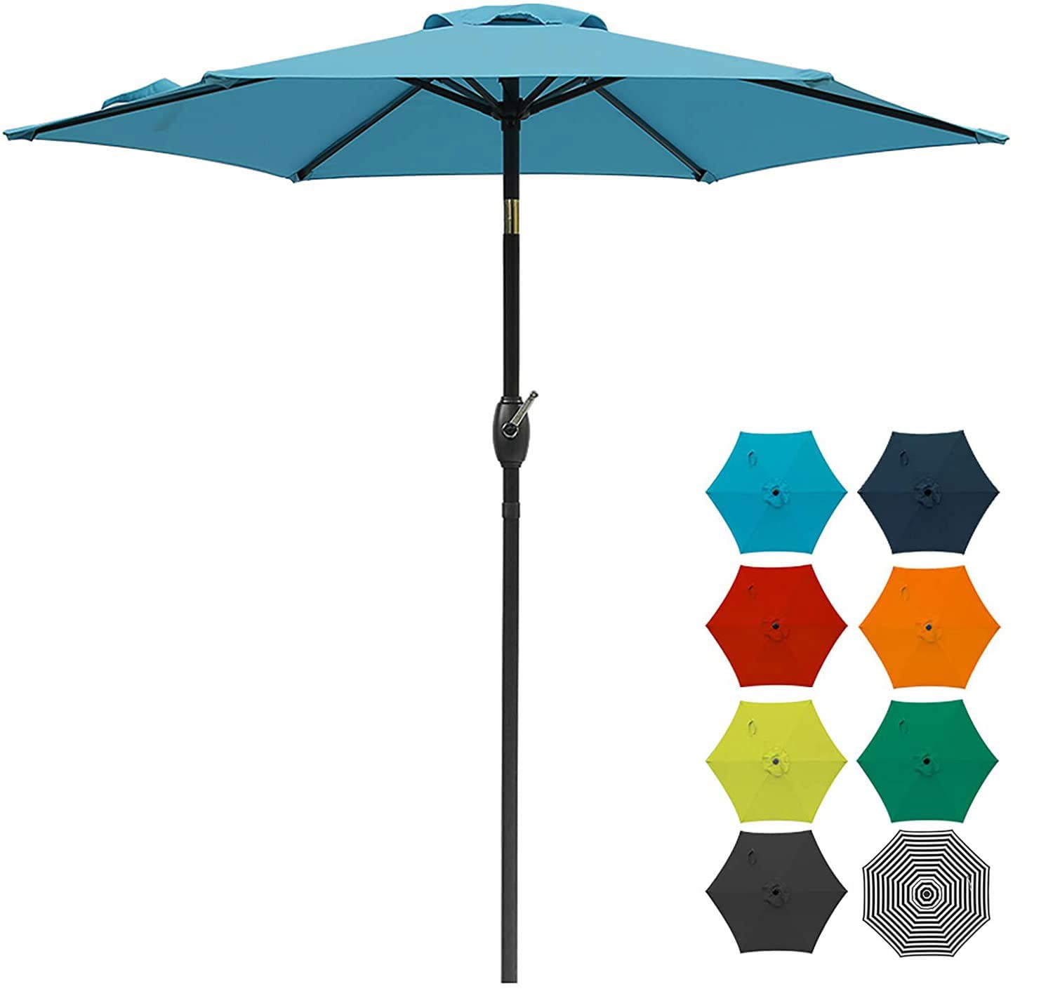 Royalcraft 7.5 Ft Patio Umbrella Outdoor Market Table Umbrella with Push Button Tilt and Crank, 6 Ribs, Polyester Canopy, Turquoise
