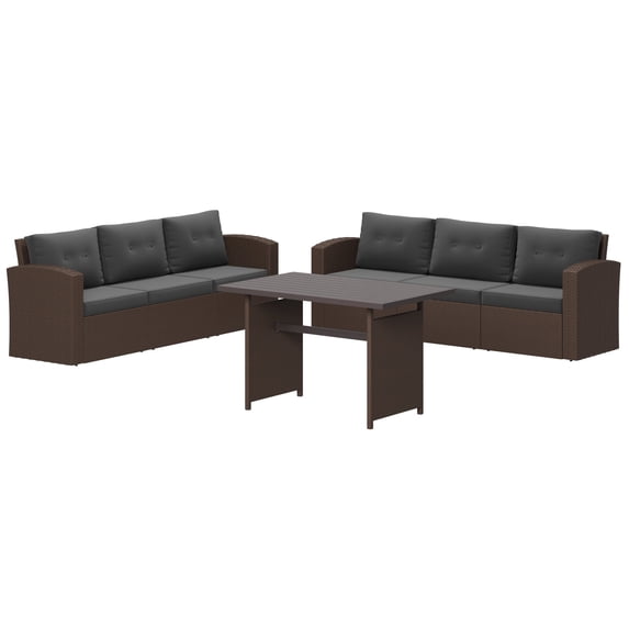 Royalcraft 7-Piece Patio Furniture with Waterproof Outdoor Coffee Table, All-Weather Wicker Rattan,Ergonomic Design, Lightweight Aluminum Frame, Non-Slip Cushions, Brown Wicker and Dark Grey Cushion