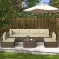thumbnail image 1 of Royalcraft 7 Pieces Outdoor Sectional Sofa Set All-Weather Rattan Conversation Set with Table, Beige, 1 of 7