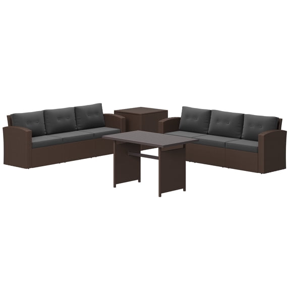 Royalcraft 8-Piece Patio Furniture with Waterproof Outdoor Coffee Table, 73 Gallon Storage Box, Lightweight Aluminum Frame, All-Weather Wicker Rattan,Brown Wicker and Dark Grey Cushion