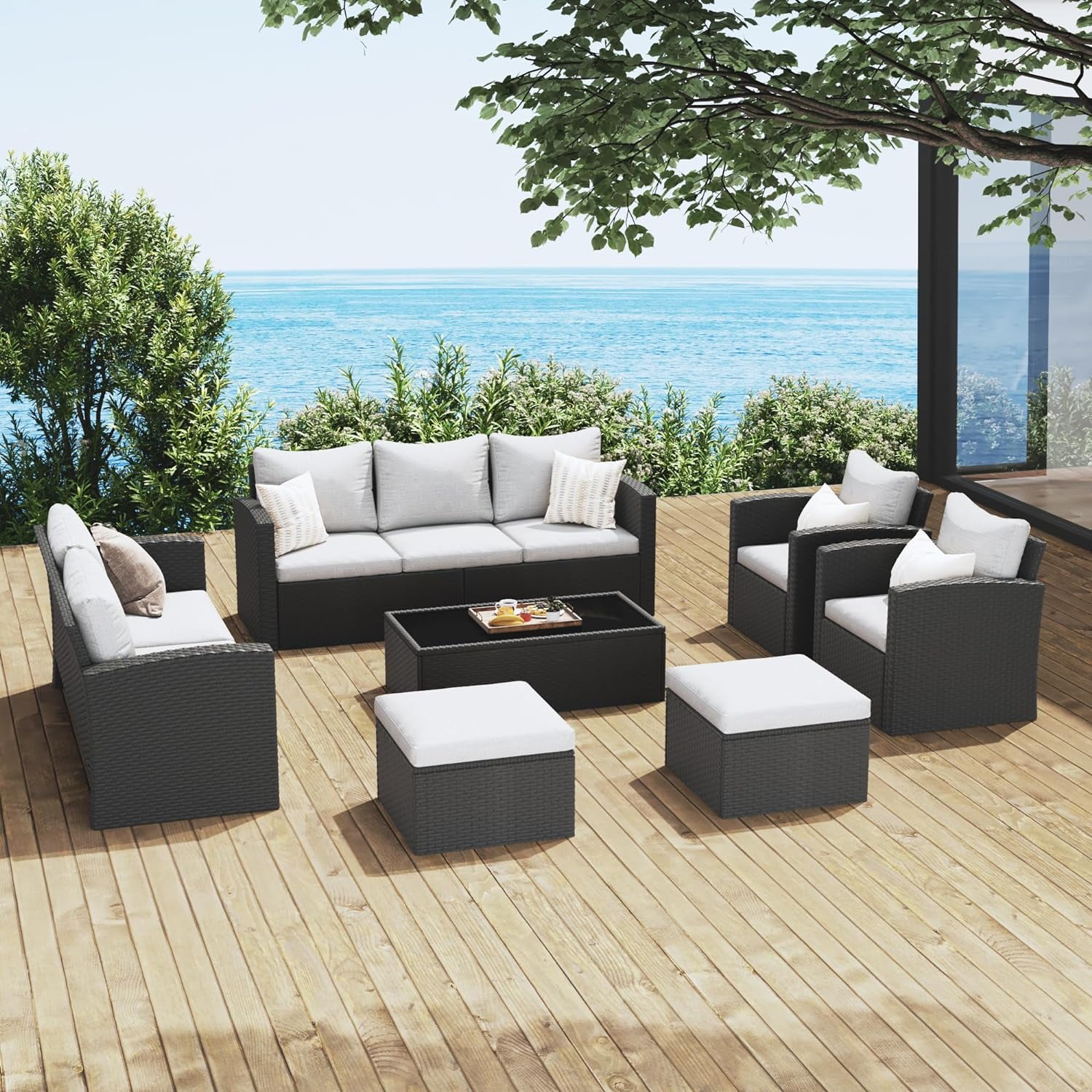 Royalcraft 8 Pieces Patio Furniture Set, All Weather PE Wicker Rattan