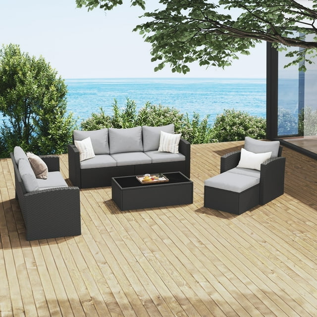 Royalcraft 8 Pieces Patio Furniture Set, All Weather PE Wicker Rattan