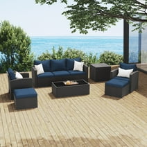 Royalcraft 8 Pieces Patio Furniture Set, All Weather PE Wicker Rattan Outdoor Sectional Sofa with Storage Box and Cushion, Outdoor Furniture for Lawn Backyard Poolside Porch