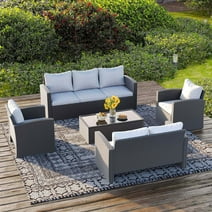 Royalcraft 8 Pieces Patio Furniture Set, All Weather PE Wicker Rattan Outdoor Sectional Sofa, Outdoor Sectional Sofa for Lawn Backyard Poolside Porch Garden, Grey