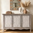 thumbnail image 1 of May in Color Accent Cabinet, Vintage Sideboard with 3 Carved Doors, Rustic Storage Cabinet for Kitchen, Dining Room, Bedroom, Wash Grey, 1 of 10