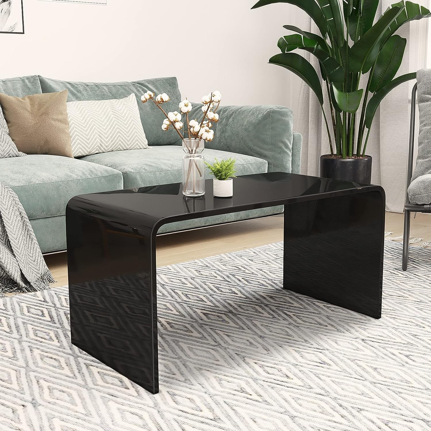 Royalcraft Acrylic Coffee Table Coffee Table for Living Room Black Rectangle Table with Round Edges Walmart