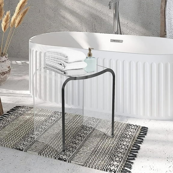 Royalcraft Acrylic Shower Bench, Clear Shower Stool, Modern Shower Chair Bath Seat with Rounded Edge
