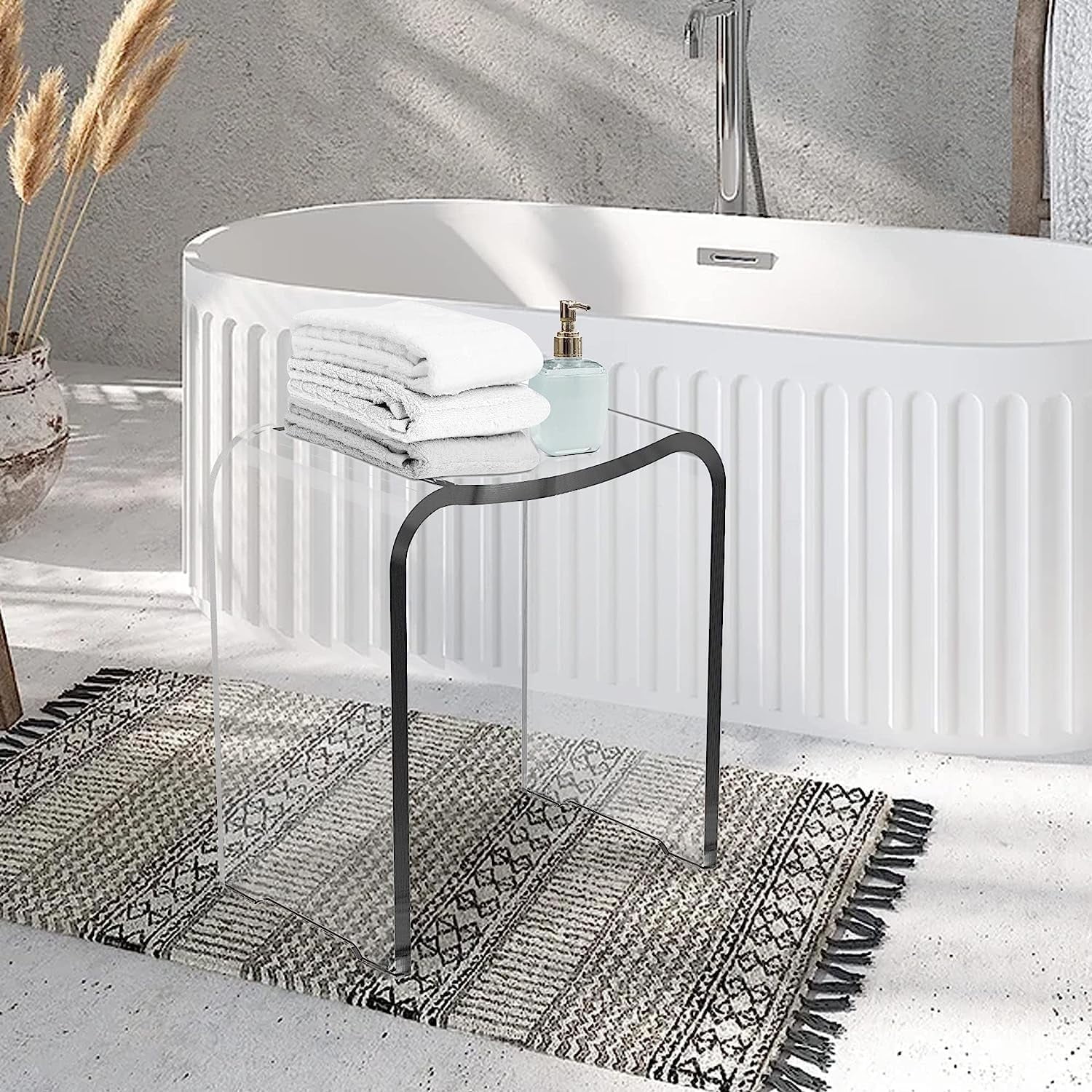 Royalcraft Acrylic Shower Bench Clear Shower Stool Modern Shower Chair Bath Seat with Rounded Edge