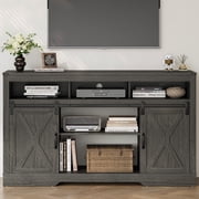 Mayincolor Farmhouse TV Stand, 34'' Tall Entertainment Center for TVs up to 65 Inches, Rustic Barn Door, Dark Grey