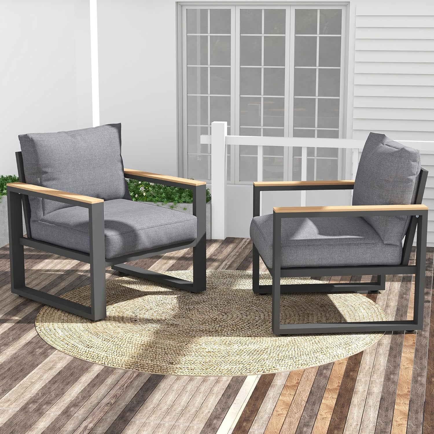 Outsunny Patio Furniture Aluminium Armchair with Cushions, Charcoal Grey main image 0