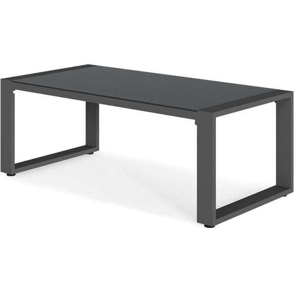 Mayincolor Aluminum Outdoor Coffee Table, All-Weather Metal Rectangular Patio Side Table with Tempered Glass Top, Patio Tables for Porch Backyard Garden, Grey