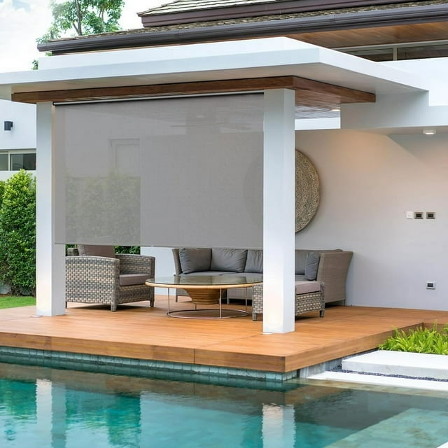 Royalcraft Cordless Outdoor Roller Sun Shade with Pole，6'Wx6'H 420GSM