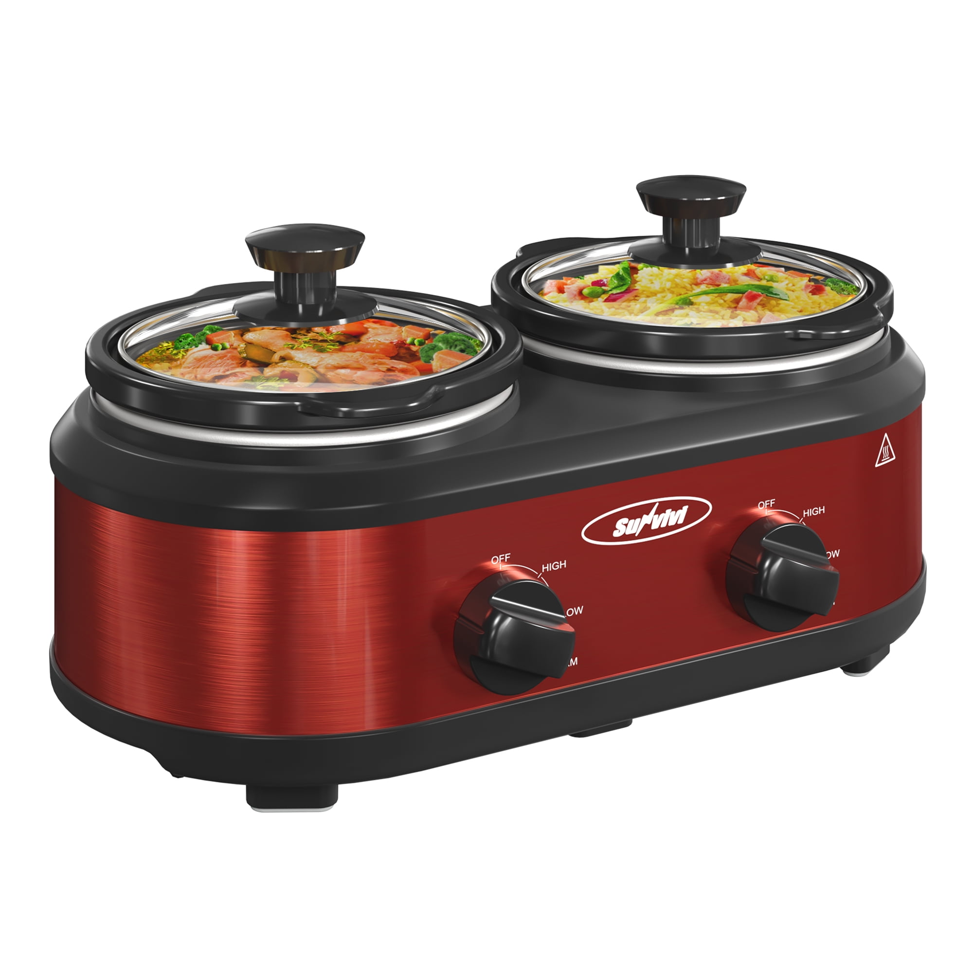 Small Double Slow Cooker, 2 Pot 1.25 Quart Oval Crock Food Warmer