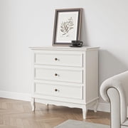 May in Color White Modern 3 Drawer Dresser, Wooden Storage Closet Cabinet, for Bedroom, Living Room, Hallway