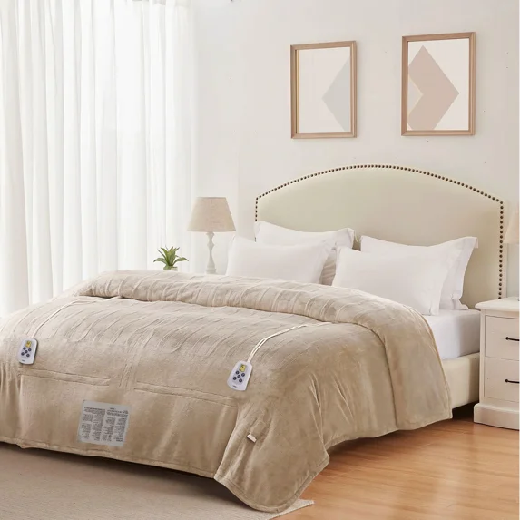 Royalcraft Electric Blanket Queen Size with Dual Control, 10 Heating Levels& 12 hours Auto-off, Overheat Protection, Beige