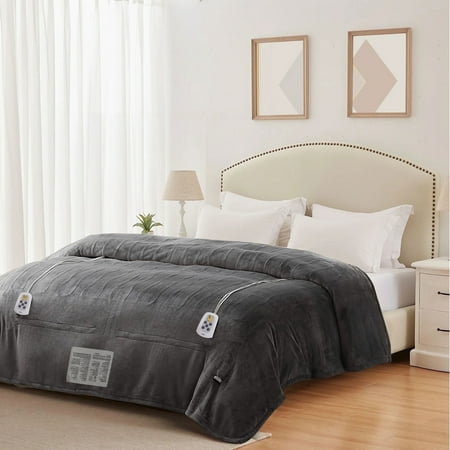 Royalcraft Electric Blanket Queen Size with Dual Control, 10 Heating Levels& 12 hours Auto-off, Overheat Protection, Grey