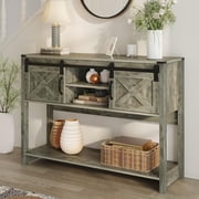 May in Color Entryway Table with Storage Cabinets, 46" Modern Farmhouse Console Table with Sliding Barn Door, for Hallway, Living Room, Foyer, Light Grey