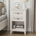 thumbnail image 1 of Royalcraft Farmhouse Nightstand, Boho Bedside Table with 2 Rattan Decor Drawers, Accent End Table with Open Storage Shelf, Wood Bedside Unit for Bedroom, Living Room, Home Office, Grayish White, 1 of 7