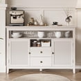 thumbnail image 1 of Royalcraft Farmhouse Rattan Storage Cabinet, Boho Sideboard Cabinet with Doors & Drawers, Buffet Cabinet with Adjustable Shelves, Accent Cabinet for Kitchen, Dining Room, Living Room, Grayish White, 1 of 8