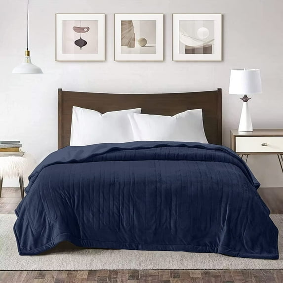 Royalcraft Heated Blanket Queen Size, Heating Electric Throw Blanket Dual Control, Soft Velvet, 10 Heat Settings, 12 Hours Auto Off, Blue