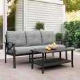 thumbnail image 1 of May in color Metal Outdoor furniture set, All-Weather Metal Patio 3-seat Sofa with Coffee table, Patio Sofa set for Porch Backyard Garden, Grey, 1 of 7