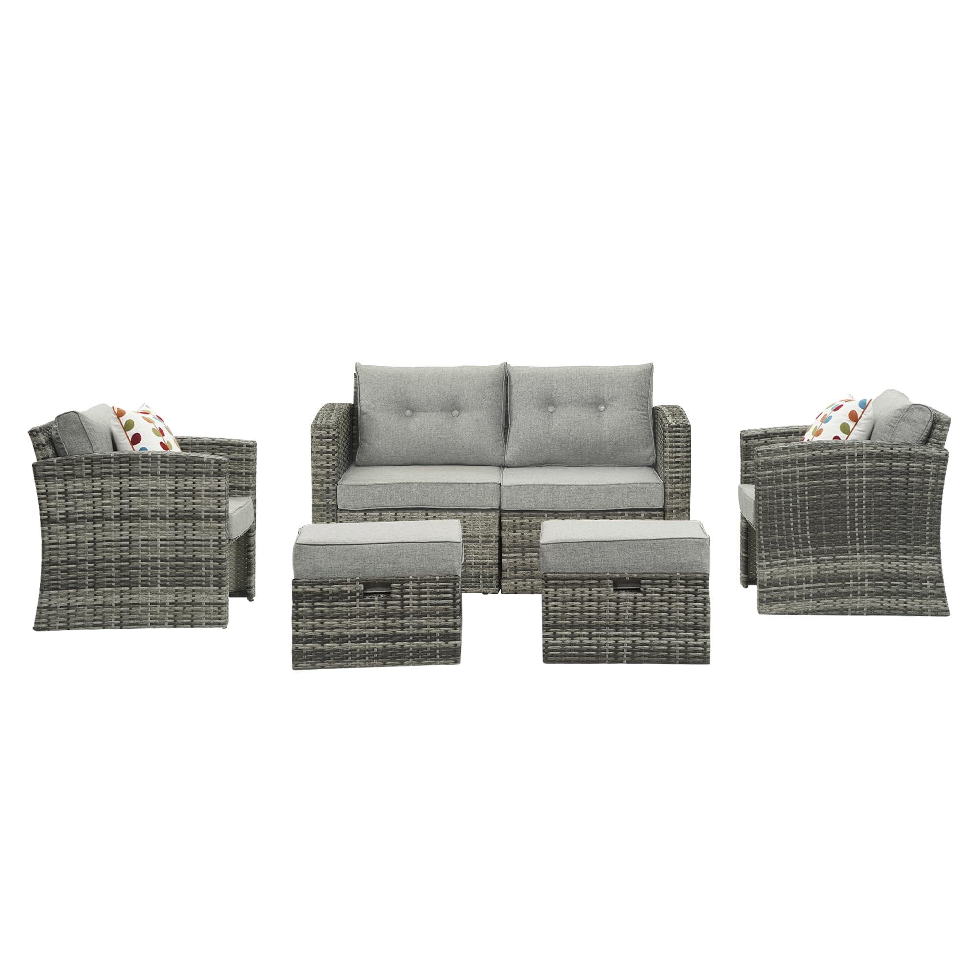 Royalcraft OUTDOOR Patio Furniture Set,6 Pieces Outdoor Grey Wicker