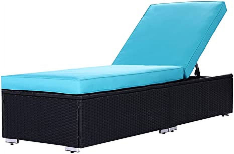 Royalcraft Outdoor Chaise Lounge Chair, Black Wicker Rattan Adjustable Patio Lounge Chair, Steel Frame with Removable Blue Cushions, for Poolside, Deck and Backyard - image 1 of 7