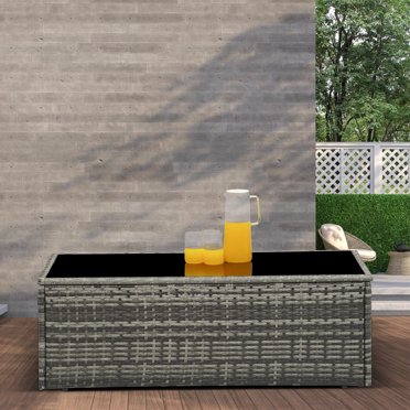 RoyalCraft Aluminum Outdoor Coffee Table With Tempered Glass Top - Grey All-Weather Patio Side Table