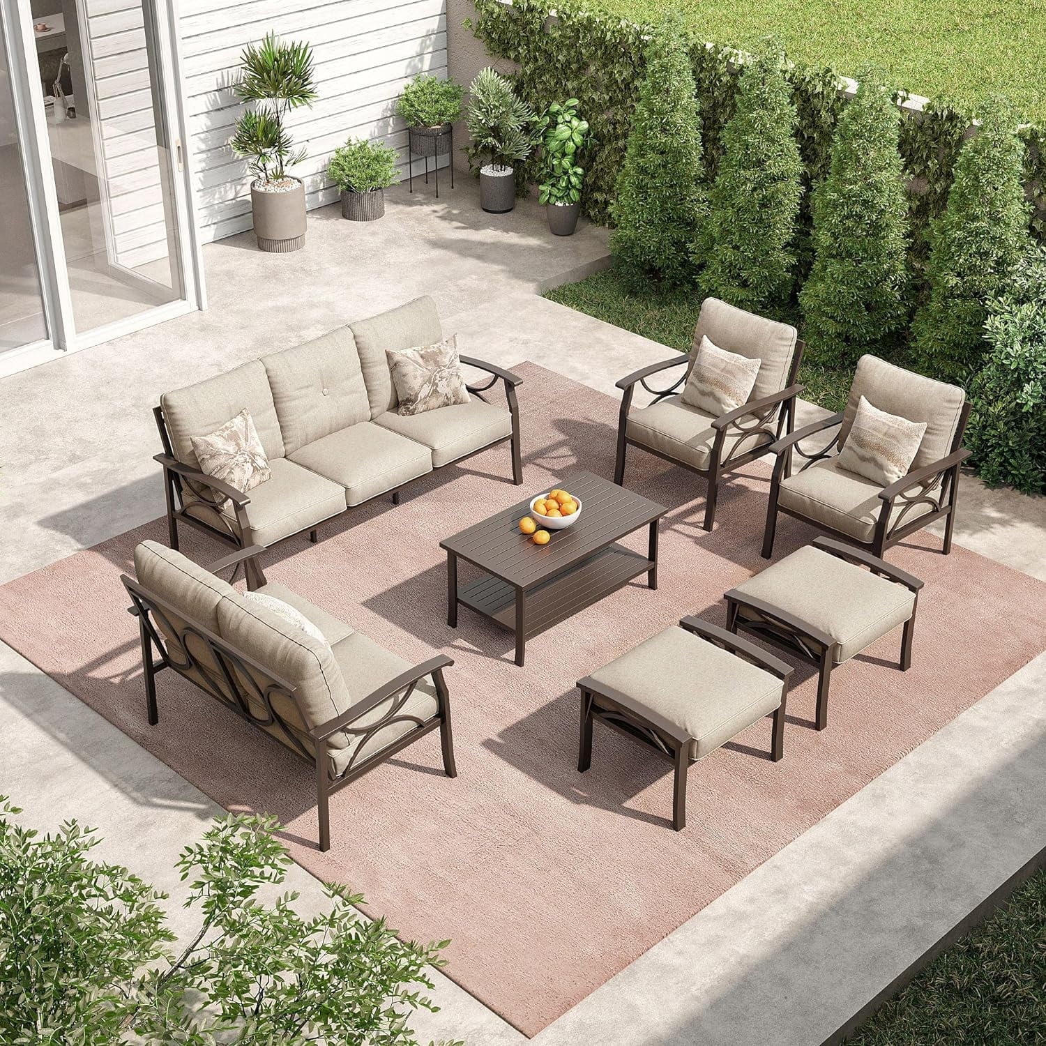 Royalcraft 7 Piece Outdoor Patio Set with Table Ottomans Metal for Porch Backyard Garden Walmart